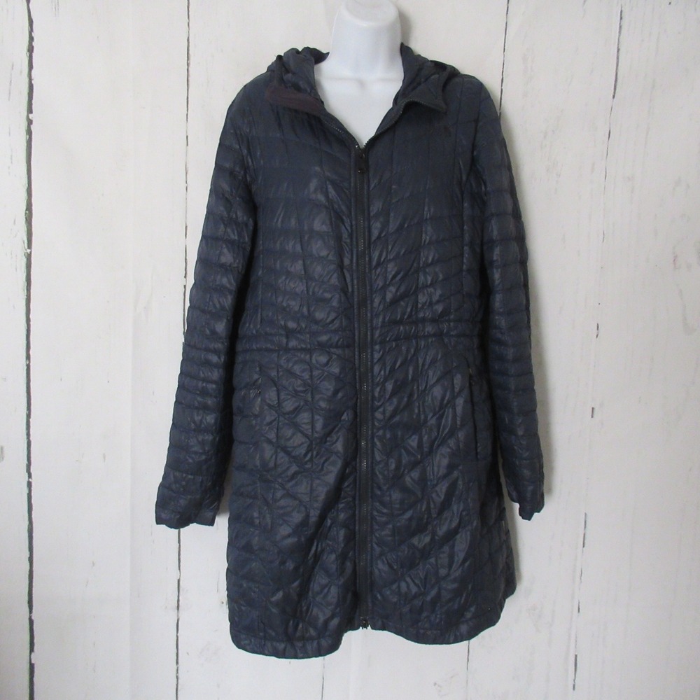 The North Face Puffer Jacket Womens L Blue Thermoball Long Hooded Parka Packable